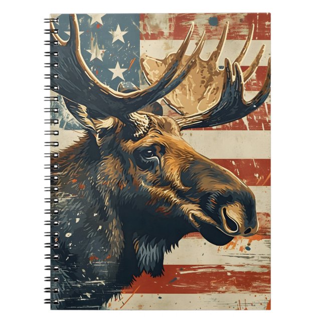 Moose American Flag Vintage Notebook (Front)