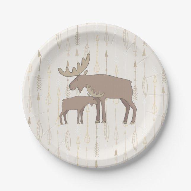 Moose and baby boho Paper Plates (Front)