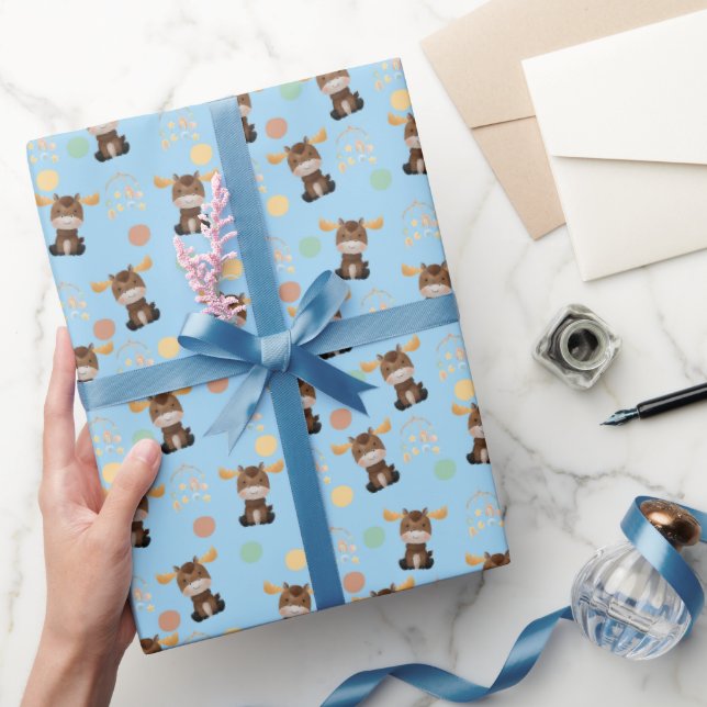 Moose and Mobile baby boy shower wrapping paper (Gifting)
