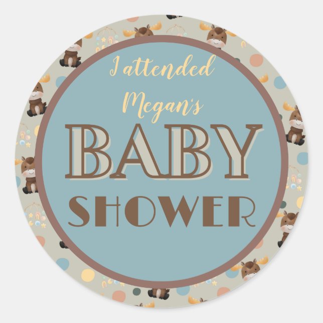 Moose and Mobile baby shower stickers (Front)