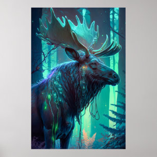 Moose Animal Portrait Painting Dark Character  Poster