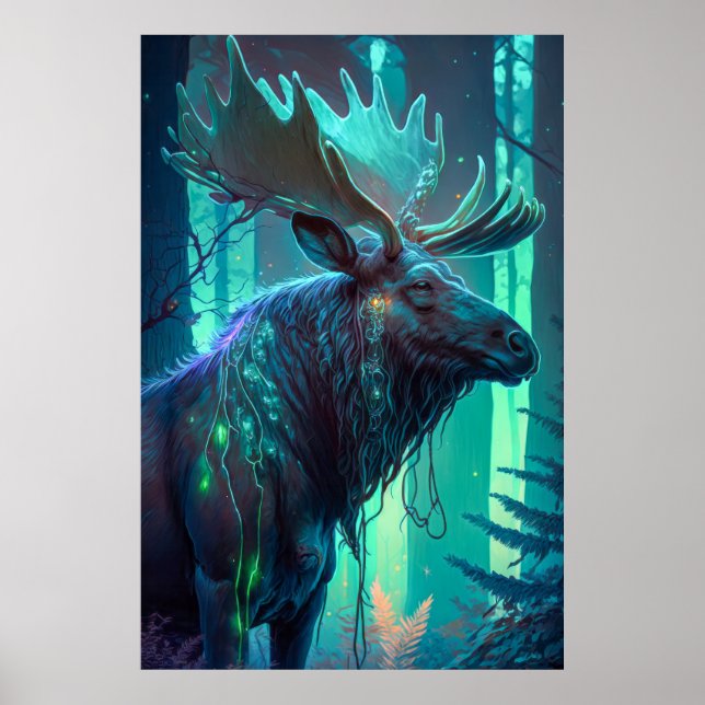Moose Animal Portrait Painting Dark Character  Poster (Front)