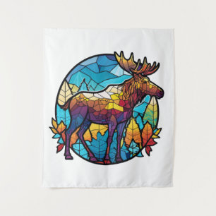 Moose Animal Portrait Stained Glass Wildlife Free Tapestry