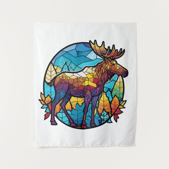 Moose Animal Portrait Stained Glass Wildlife Free Tapestry (Front)