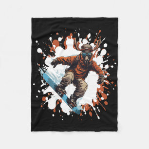 Moose Animal Snowboarding Cool Snowboard Fleece Blanket