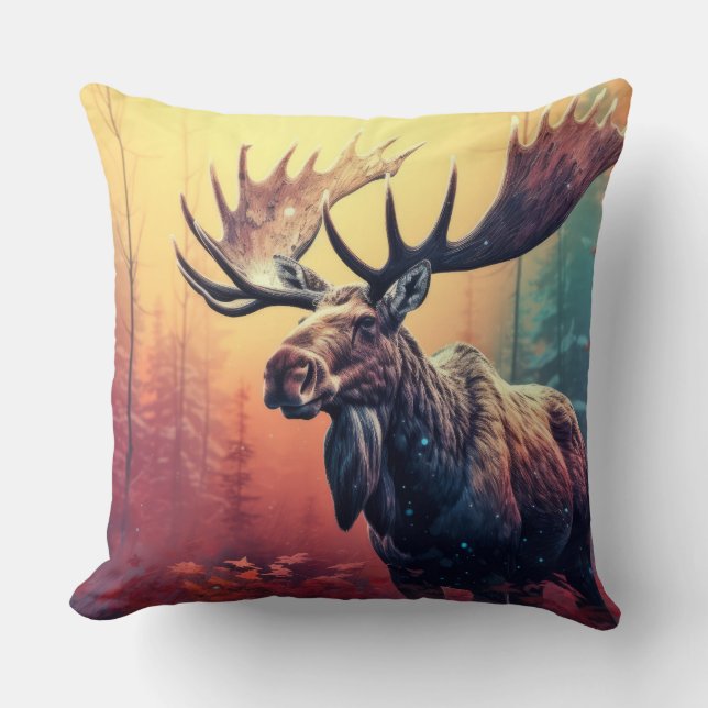 Moose Animal Wildlife Wilderness Colourful Wall Ar Cushion (Front)