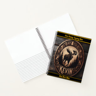 Moose art on dark wood plaque notebook