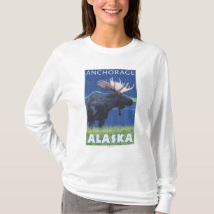 Moose at Night - Anchorage, Alaska T-Shirt