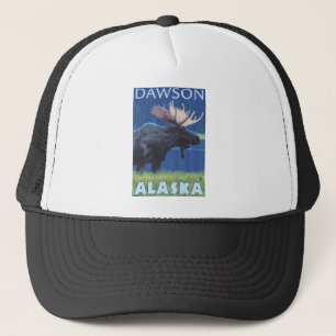 Moose at Night - Dawson, Alaska Trucker Hat