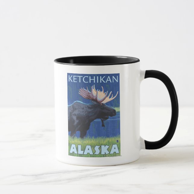 Moose at Night - Ketchikan, Alaska Mug (Right)