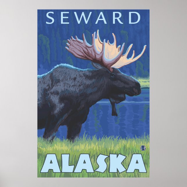 Moose at Night - Seward, Alaska Poster (Front)