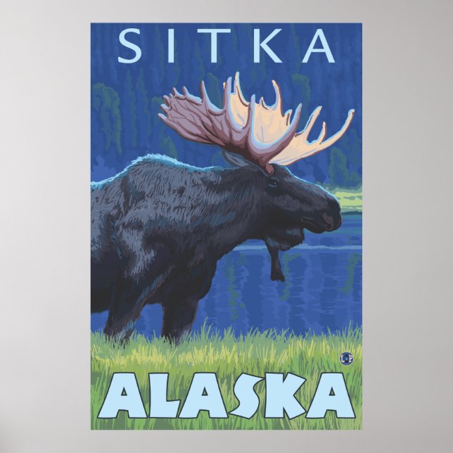 Moose at Night - Sitka, Alaska Poster (Front)