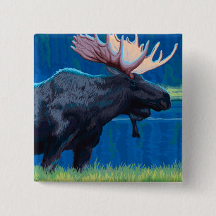 Moose at Night - West Yellowstone, Montana 15 Cm Square Badge
