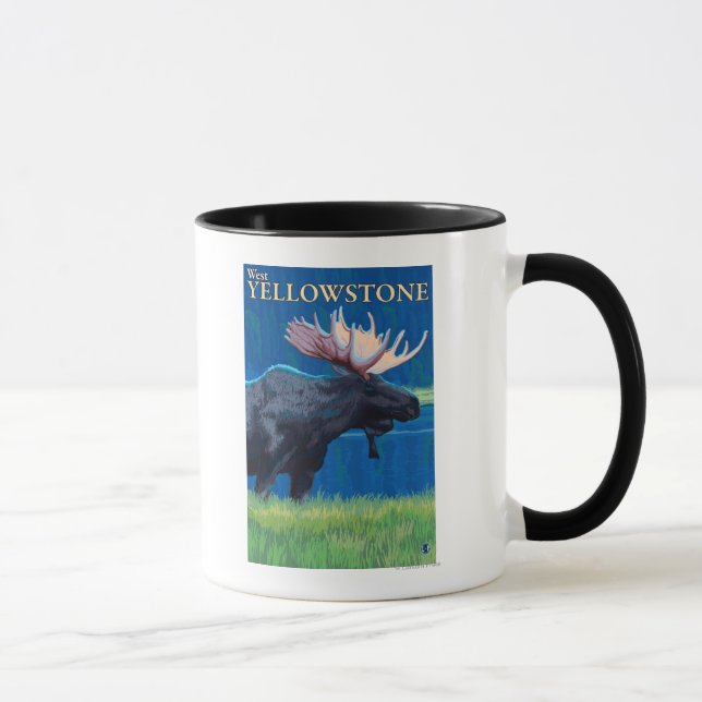 Moose at Night - West Yellowstone, Montana Mug (Right)