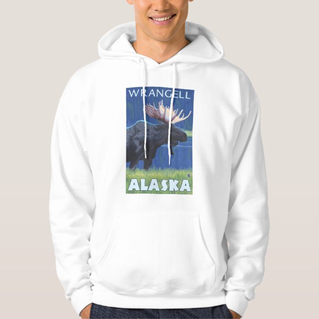 Moose at Night - Wrangell, Alaska Hoodie (Front)