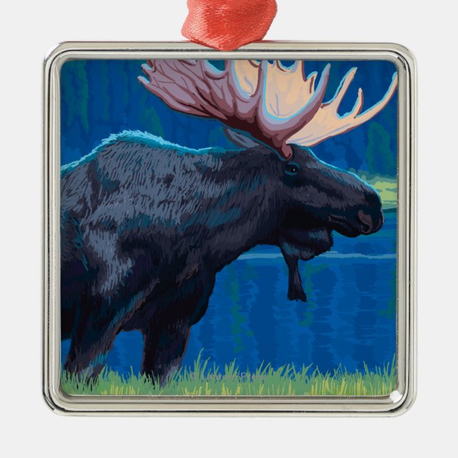 Moose at Night - Yellowstone National Park Metal Ornament (Front)
