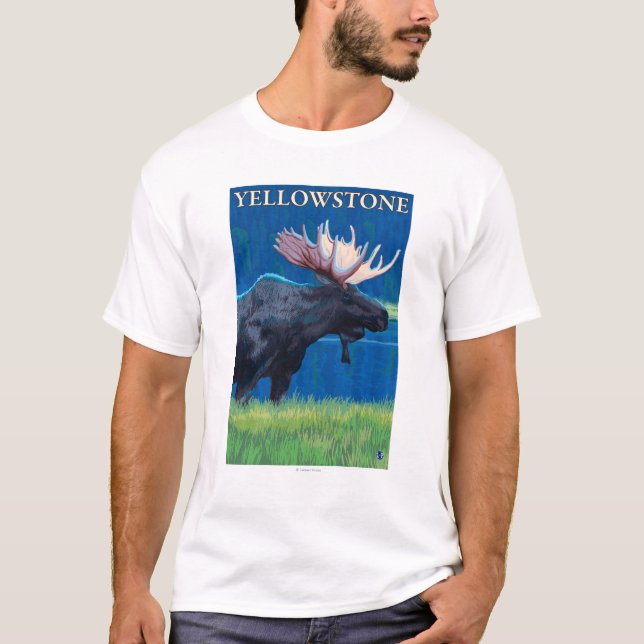 Moose at Night - Yellowstone National Park T-Shirt (Front)