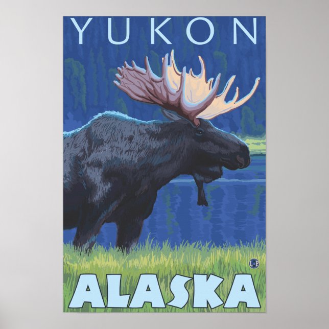 Moose at Night - Yukon, Alaska Poster (Front)