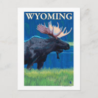 Moose at NightWyomingVintage Travel Poster