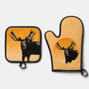 Moose at Sunset - Original Wildlife Art Oven Mitt & Pot Holder Set
