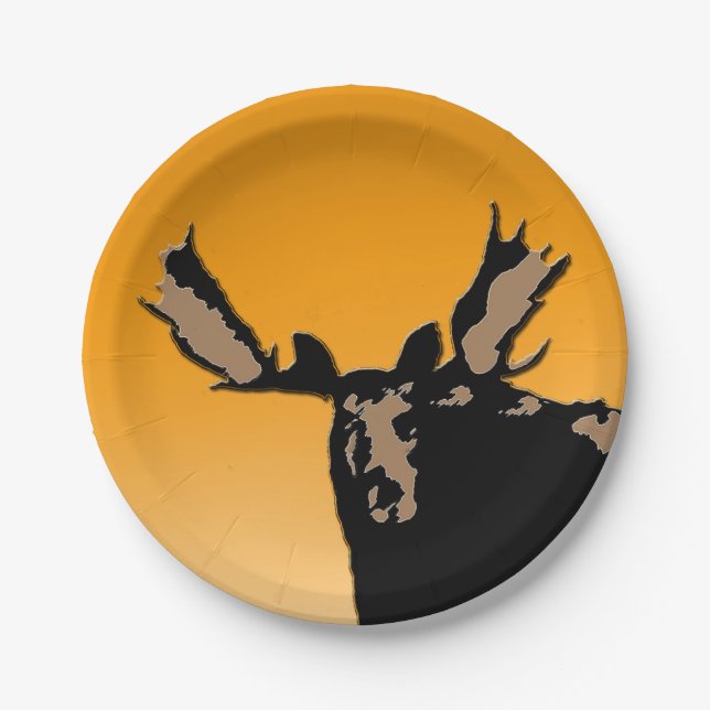 Moose at Sunset  - Original Wildlife Art Paper Plate (Front)