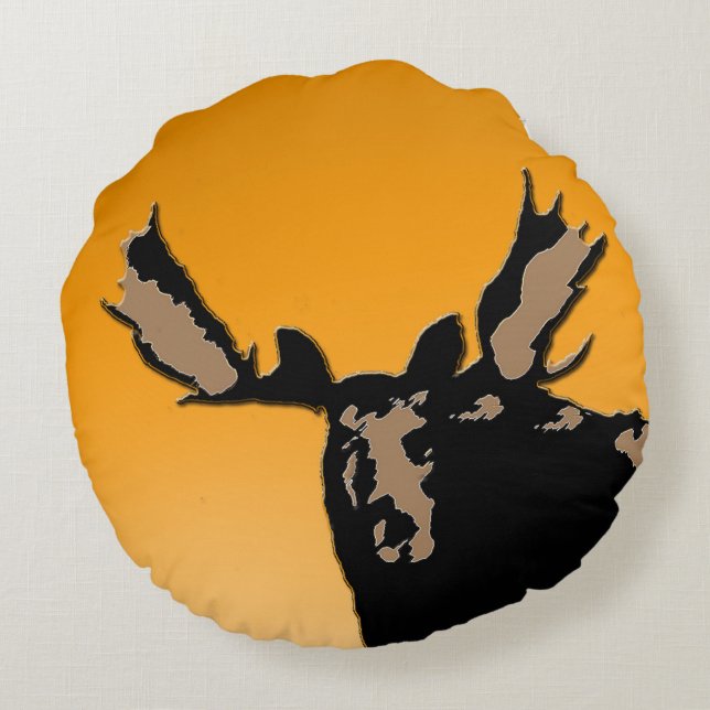 Moose at Sunset  - Original Wildlife Art Round Cushion (Back)