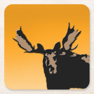 Moose at Sunset - Original Wildlife Art Square Paper Coaster