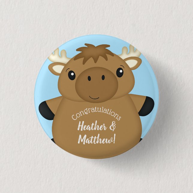 Moose Baby Shower Blue Boy 3 Cm Round Badge (Front)