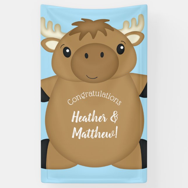 Moose Baby Shower Blue Boy Banner (Vertical)
