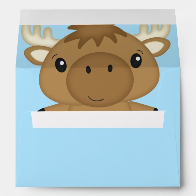 Moose Baby Shower Blue Boy Envelope (Back (Bottom))