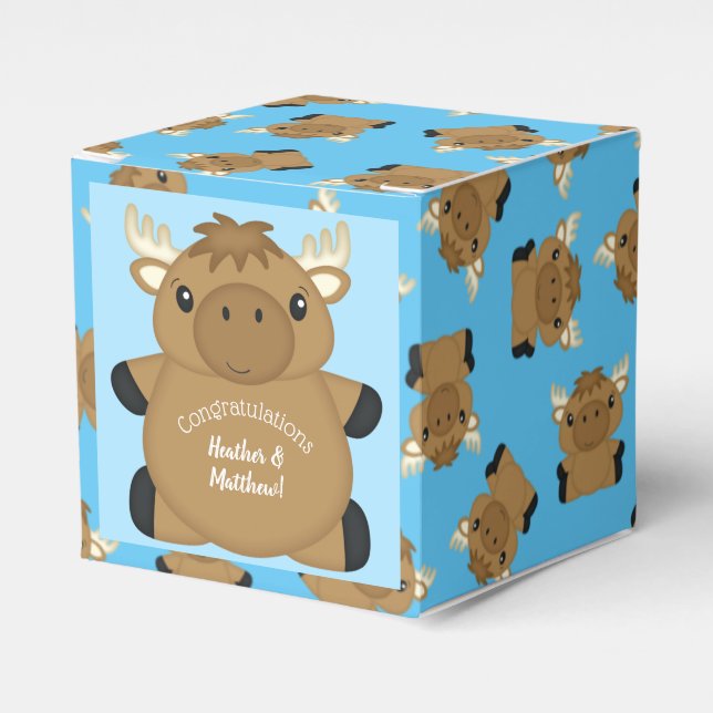 Moose Baby Shower Blue Boy Favour Box (Front Side)