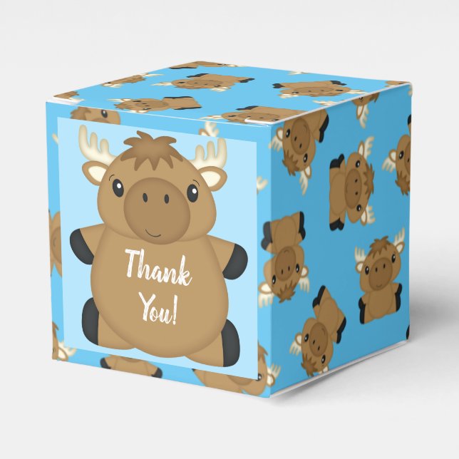Moose Baby Shower Blue Boy Favour Box (Front Side)