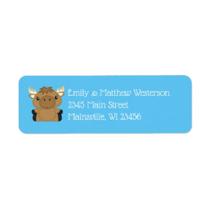 Moose Baby Shower Blue Boy Return Address Label