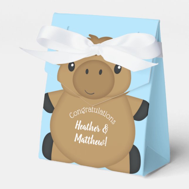 Moose Baby Shower Blue Favour Box (Front Side)
