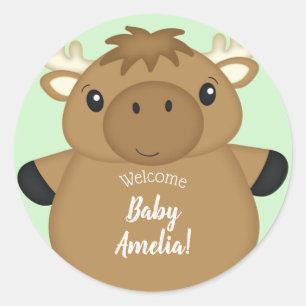 Moose Baby Shower Classic Round Sticker
