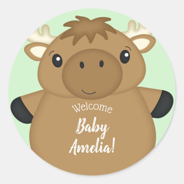 Moose Baby Shower Classic Round Sticker (Front)