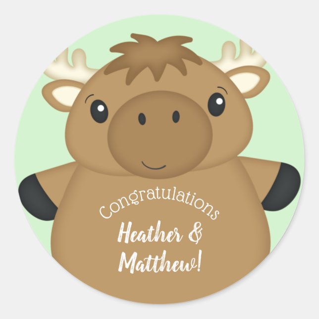Moose Baby Shower Classic Round Sticker (Front)