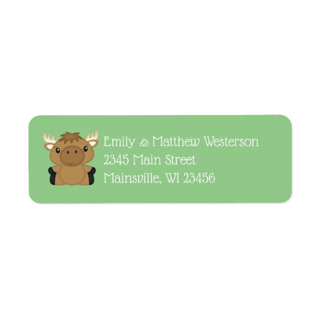 Moose Baby Shower Green Return Address Label (Front)