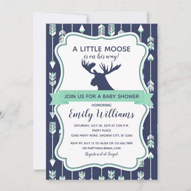 Moose baby shower invitation for boys (Front)