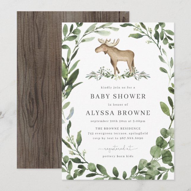 Moose Baby Shower Invitation | Woodland Theme (Front/Back)