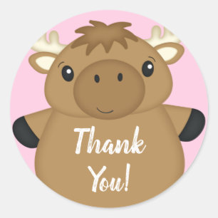 Moose Baby Shower Pink Classic Round Sticker