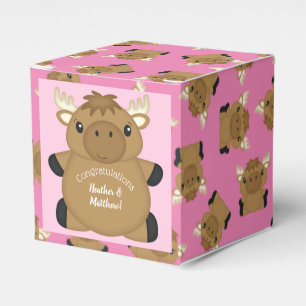 Moose Baby Shower Pink Favour Box