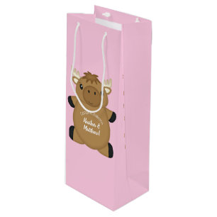 Moose Baby Shower Pink Wine Gift Bag