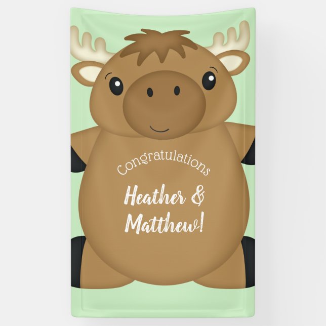 Moose Baby Shower Woodland Banner (Vertical)