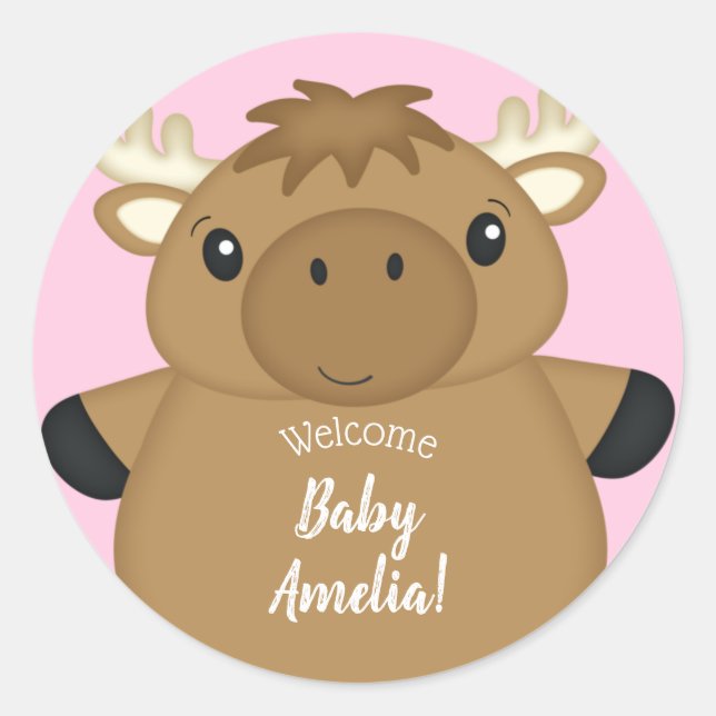 Moose Baby Shower Woodland Classic Round Sticker (Front)