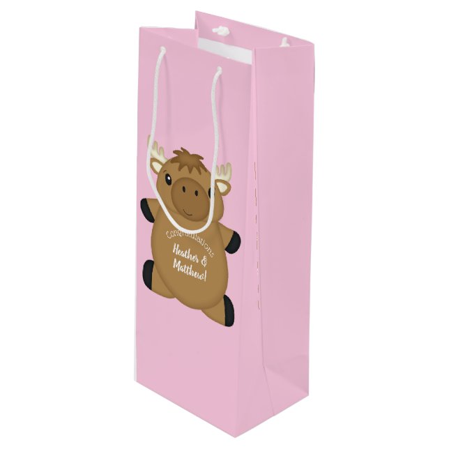 Moose Baby Shower Woodland Wine Gift Bag (Front Angled)