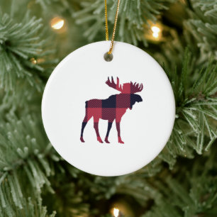 Moose Buffalo Check Ceramic Ornament