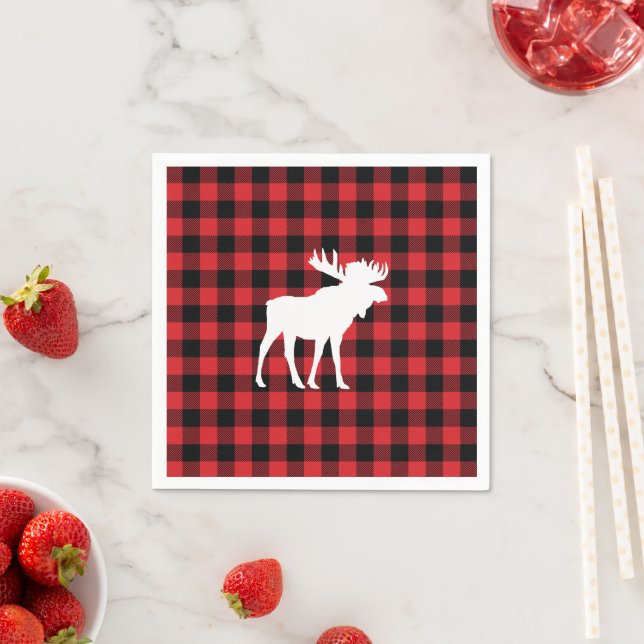Moose Buffalo Check Wilderness Cabin Napkin (Insitu)