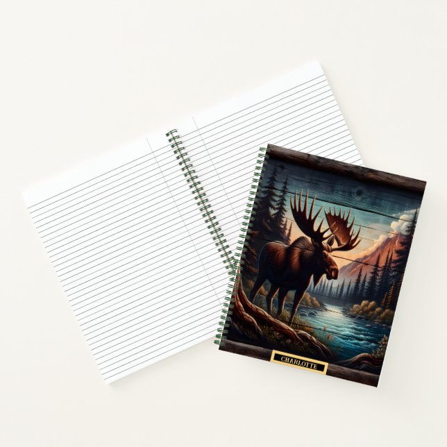 Moose by a peaceful mountain stream notebook (Inside)