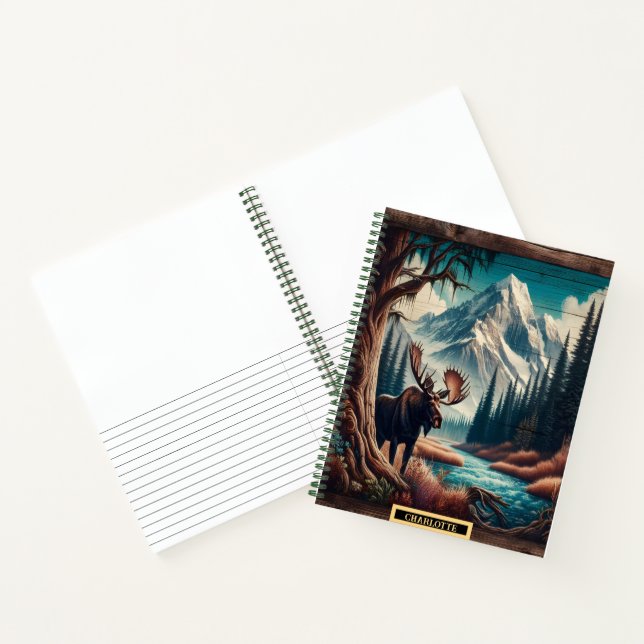 Moose by a peaceful riverside at dusk notebook (Inside)